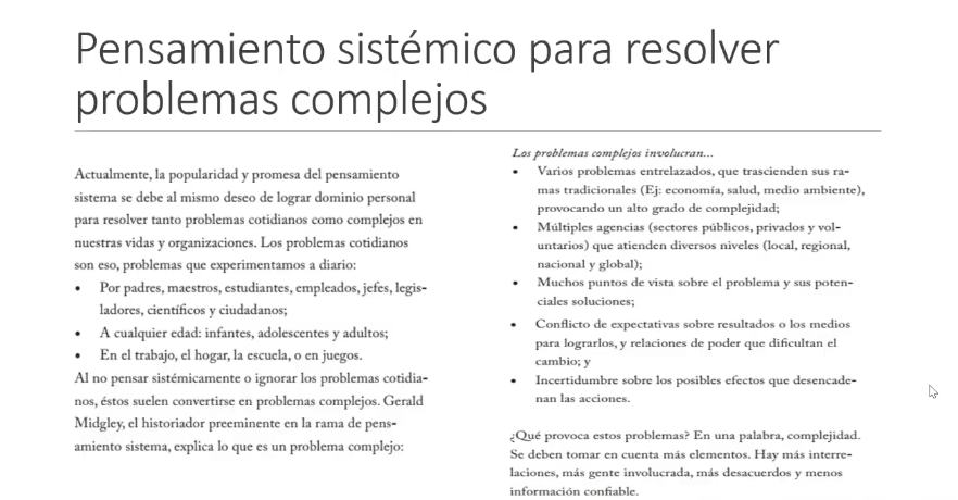 Lámina 1 de 13. Pensamiento sistémico para resolver problemas complejos. Presenta la definición de problema complejo de Gerald Midgley —problemas entrelazados, múltiples agencias, muchos puntos de vista, conflicto de expectativas e incertidumbre— como la razón por la cual se estudian los sistemas abstractos diseñados.